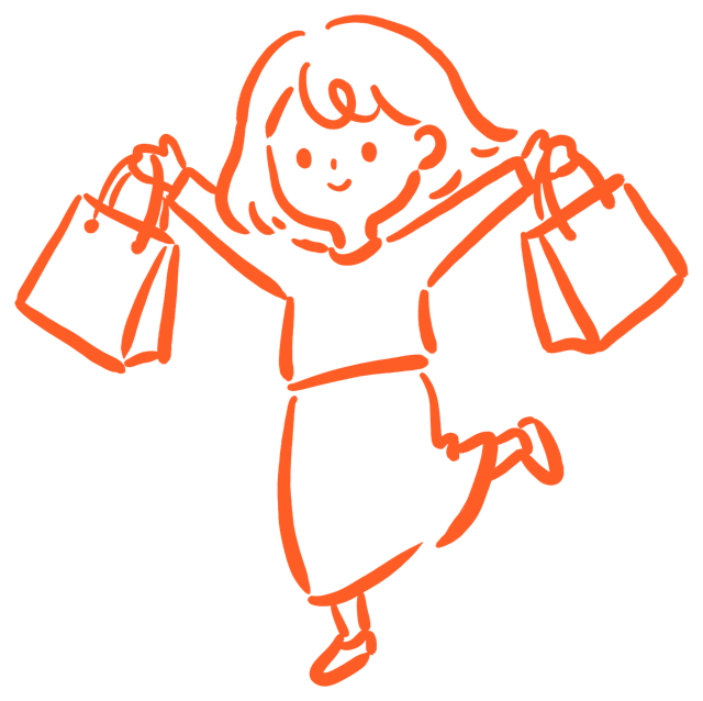 Hand-drawn shopper dancing with shopping bags